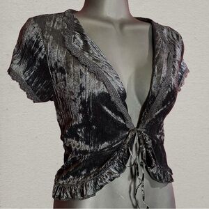 SOLD: Y2K Vintish FANG Black velvet Tie-front Cardigan / Bolero Jacket